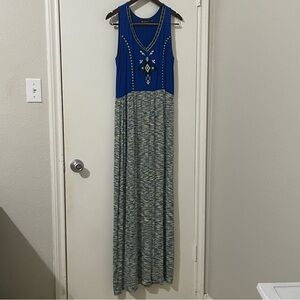Versona Royal Blue and Green Patterned Maxi Dress Size L
